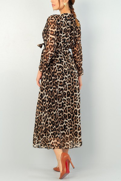 Leopar Kruvaze Yaka Şifon Elbise 72844