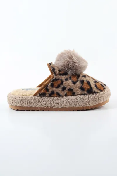 Leopar Peluş Önü Kapalı Kadın Ev Terliği 493467