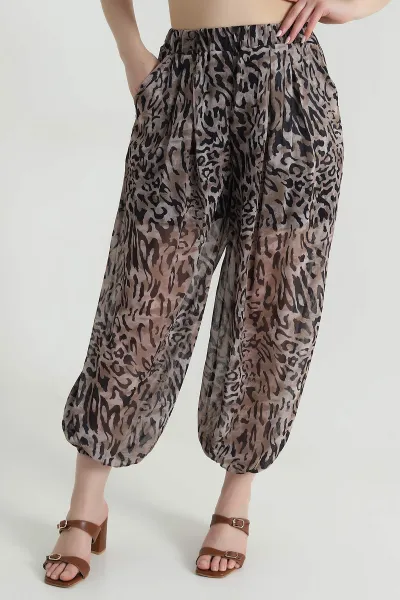 Leopar Pileli Cepli Şifon Kadın Pantolon 471154