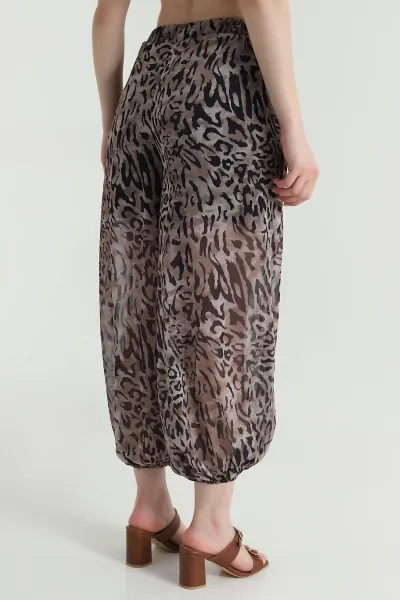 Leopar Pileli Cepli Şifon Kadın Pantolon 471154