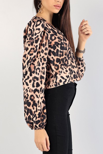 Leopar Yakası Zincirli Tasarım Bluz 83624