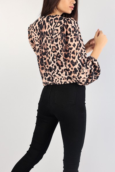 Leopar Yakası Zincirli Tasarım Bluz 83624