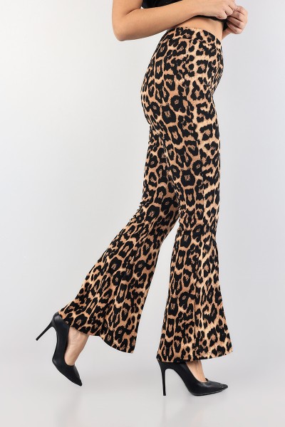 Leopar Yırtmaçlı İspanyol Paça Bayan Pantolon 89112