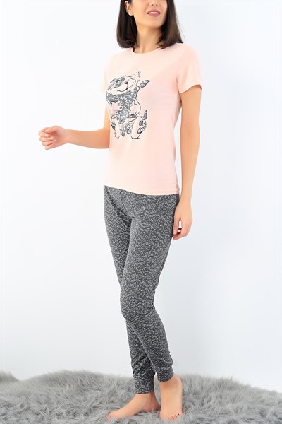 Likralı Baskılı Bayan Pijama Takımı 32323