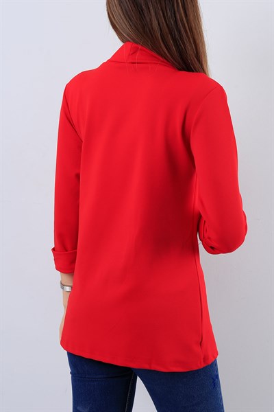 Likralı Bayan Kırmızı Ceket 16904B
