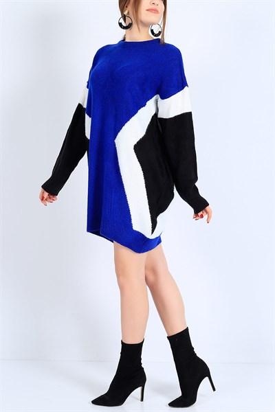 Likralı Desenli Lacivert Triko Tunik 25800B