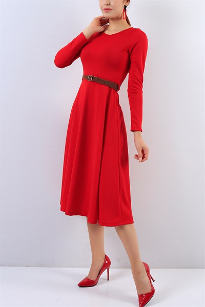 Likralı Kırmızı Elbise 18135B