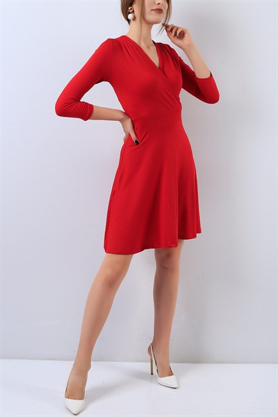 Likralı Kırmızı Elbise 18811B