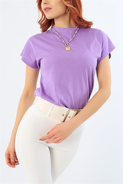 Likralı Lila Bayan Basic Tişört 29280B