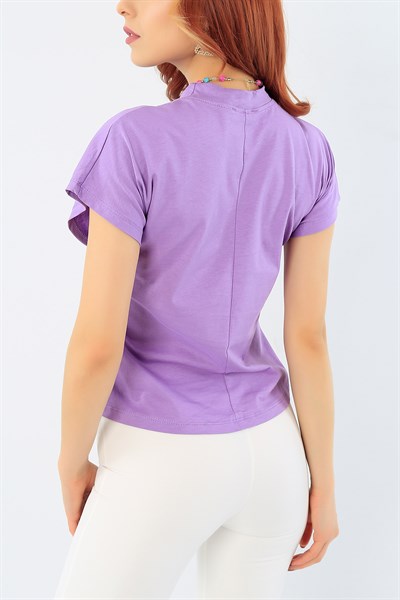 Likralı Lila Bayan Basic Tişört 29280B