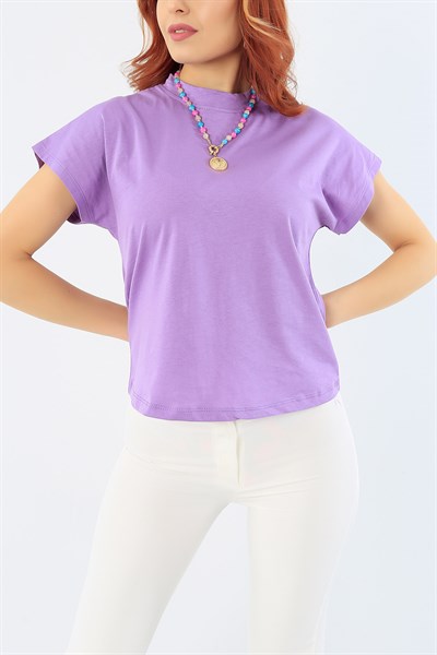 Likralı Lila Bayan Basic Tişört 29280B