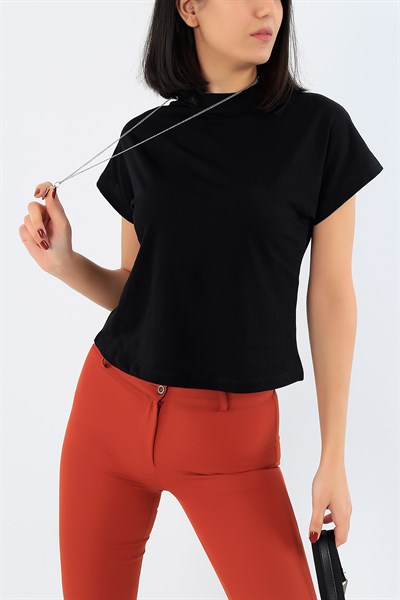 Likralı Siyah Bayan Basic Tişört 29279B