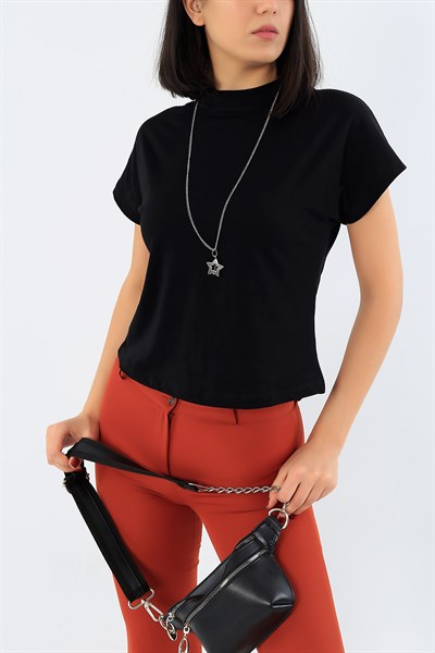 Likralı Siyah Bayan Basic Tişört 29279B