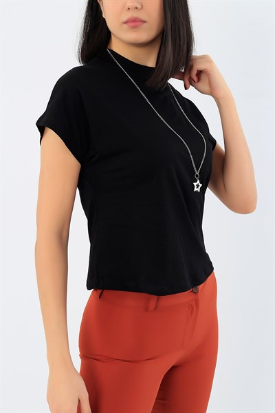 Likralı Siyah Bayan Basic Tişört 29279B