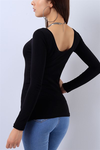 Likralı Siyah Bayan Sweat 17215B