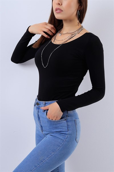 Likralı Siyah Bayan Sweat 17215B