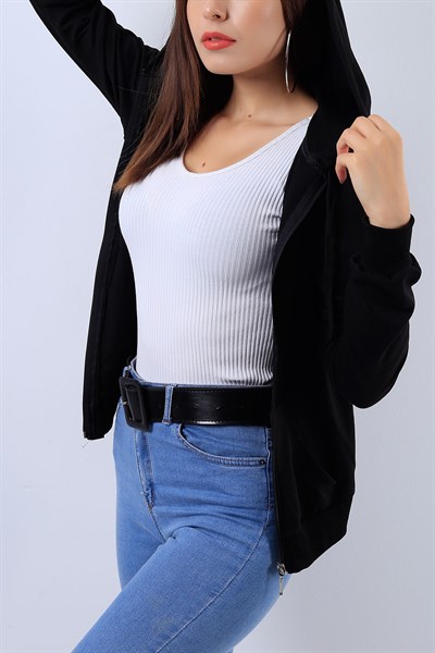 Likralı Siyah Bayan Sweat 17236B