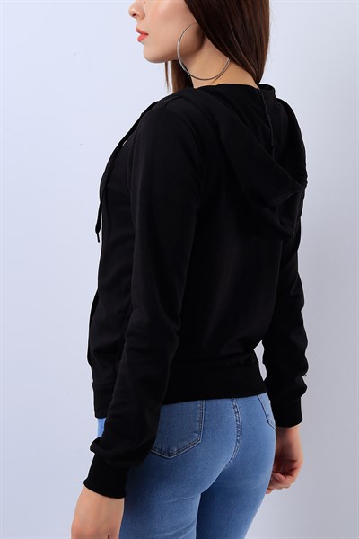 Likralı Siyah Bayan Sweat 17236B