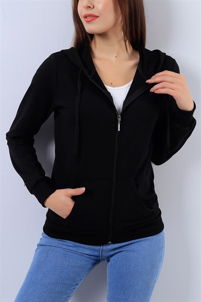 Likralı Siyah Bayan Sweat 17236B