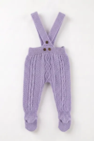 Lila (0-12 Ay) Örgülü Ayaklı Kız Bebek Triko Salopet 474325