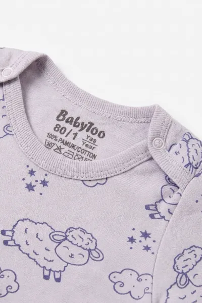 Lila (0-3 Yaş) Kuzu Desenli Uzun Kol Bebek &Çocuk Çıtçıtlı Badi 482400
