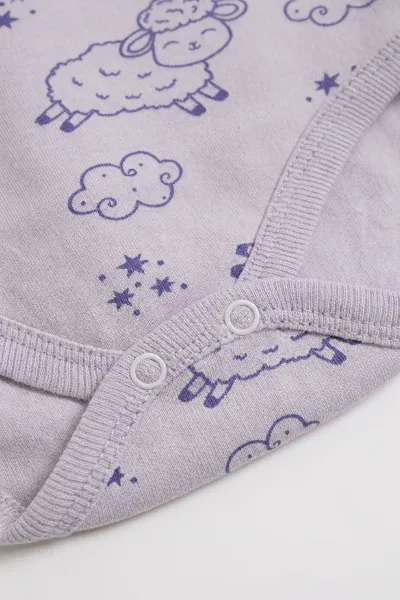 Lila (0-3 Yaş) Kuzu Desenli Uzun Kol Bebek &Çocuk Çıtçıtlı Badi 482400