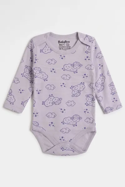 Lila (0-3 Yaş) Kuzu Desenli Uzun Kol Bebek &Çocuk Çıtçıtlı Badi 482400