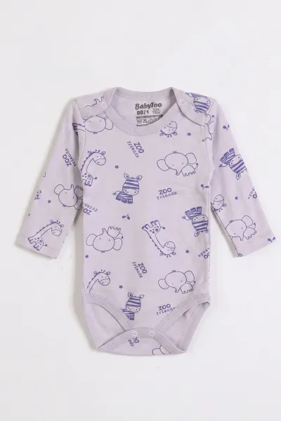 Lila (0-3 Yaş) Safari Desenli Uzun Kol Bebek &Çocuk Çıtçıtlı Badi 482375