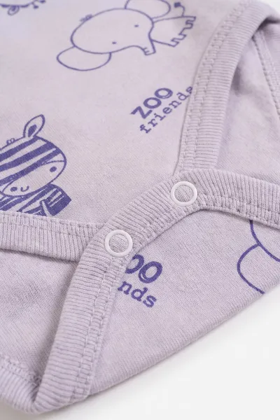 Lila (0-3 Yaş) Safari Desenli Uzun Kol Bebek &Çocuk Çıtçıtlı Badi 482375