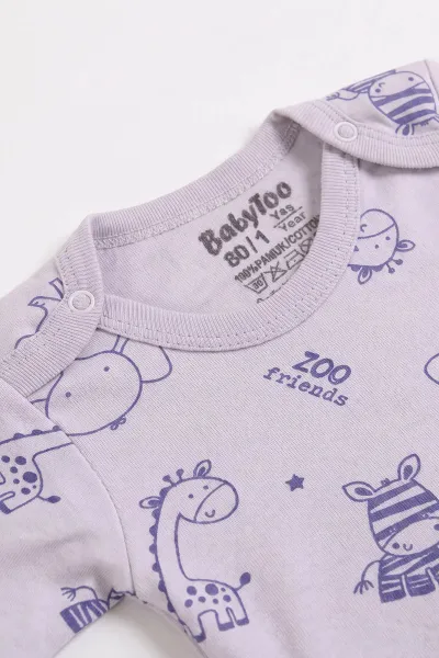 Lila (0-3 Yaş) Safari Desenli Uzun Kol Bebek &Çocuk Çıtçıtlı Badi 482375