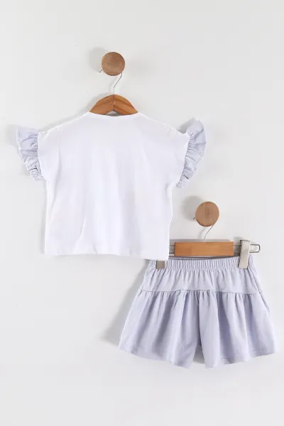 Lila (0-4 Yaş ) Çiçek Baskılı Koldan Fırfırlı Şortlu Süprem Kız Çocuk Yazlık Takım 457627