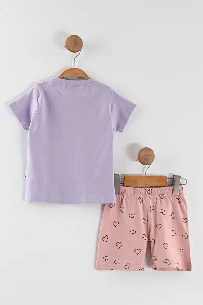 Lila (0-4 Yaş) Ice Cream Baskılı  Tişörtlü ve Şortlu Kız Çocuk Yazlık Takım 468398