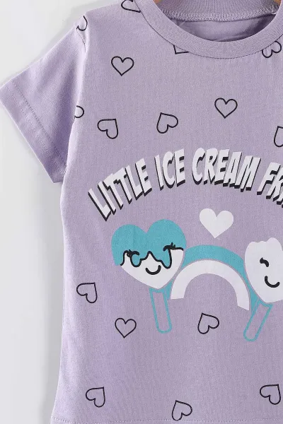 Lila (0-4 Yaş) Ice Cream Baskılı  Tişörtlü ve Şortlu Kız Çocuk Yazlık Takım 468398