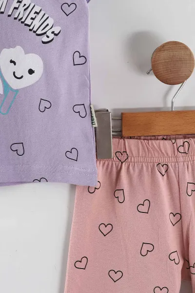 Lila (0-4 Yaş) Ice Cream Baskılı  Tişörtlü ve Şortlu Kız Çocuk Yazlık Takım 468398