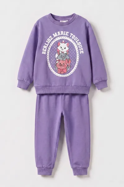Lila (0-4 Yaş)  Kedicikler Baskılı 2 İp Kız Bebek&Çocuk Mevsimlik Takım 481085