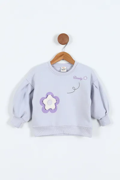 Lila (0-4 Yaş)Çiçek Nakışlı Baskılı  3 İp Şardonlu Kız Çocuk Sweatshirt 417581