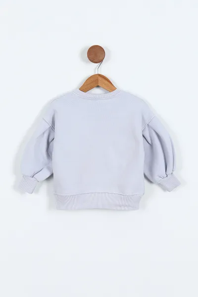 Lila (0-4 Yaş)Çiçek Nakışlı Baskılı  3 İp Şardonlu Kız Çocuk Sweatshirt 417581