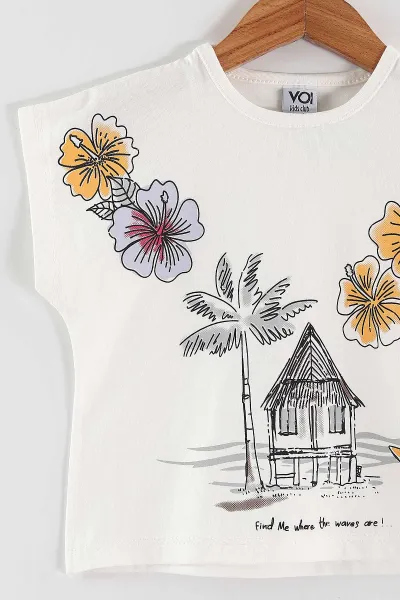 Lila (0-4 Yaş)Palmiye Baskılı Taytlı Kız Çocuk Yazlık Takım 459819
