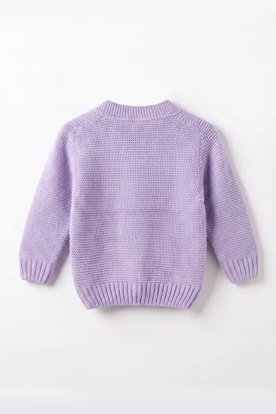 Lila (0-5 Yaş) Düğmeli Çiçekli Kız Çocuk Hırka 474227