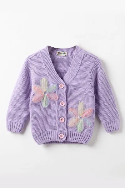 Lila (0-5 Yaş) Düğmeli Çiçekli Kız Çocuk Hırka 474227