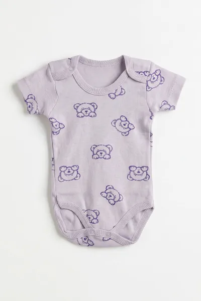 Lila (0-9 Ay) Ayı   Desenli     Bebek Çıtçıtlı Badi 482344
