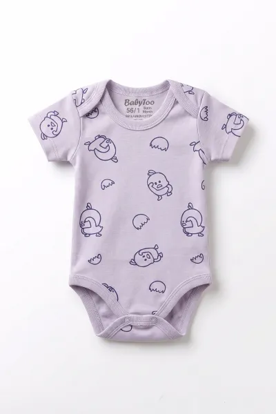 Lila (0-9 Ay) Kısa Kol Civciv Desenli     Bebek Çıtçıtlı Badi 482342