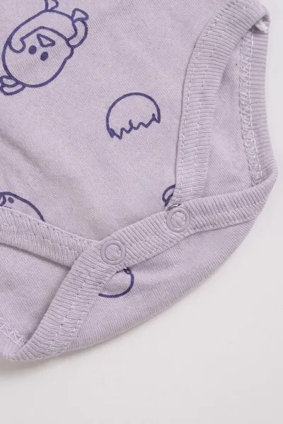 Lila (0-9 Ay) Kısa Kol Civciv Desenli     Bebek Çıtçıtlı Badi 482342