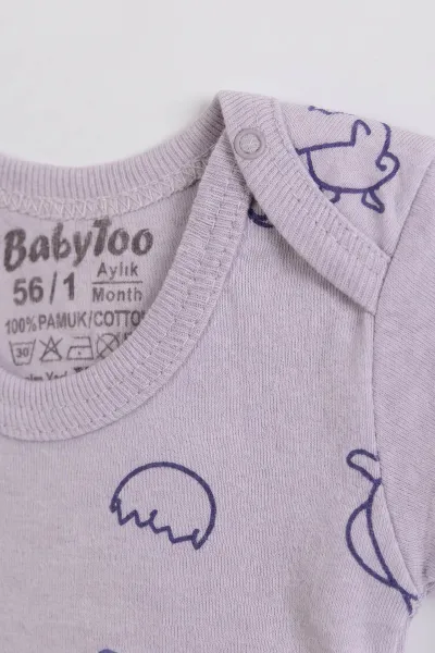 Lila (0-9 Ay) Kısa Kol Civciv Desenli     Bebek Çıtçıtlı Badi 482342