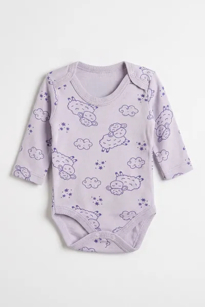 Lila (0-9 Ay) Kuzu Desenli Bebek Çıtçıtlı Badi 482291