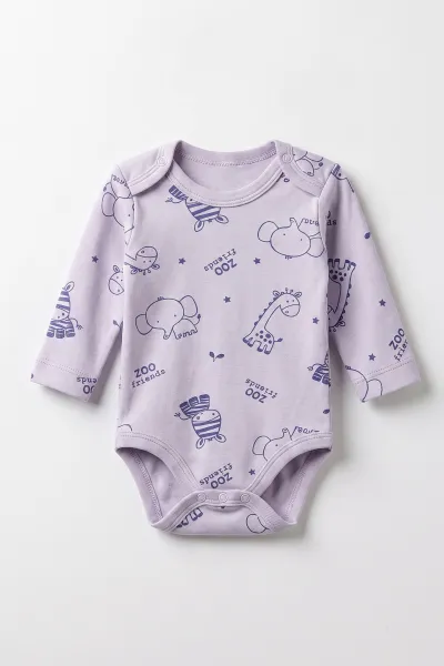Lila (0-9 Ay) Safari  Desenli Bebek Çıtçıtlı Badi 482301