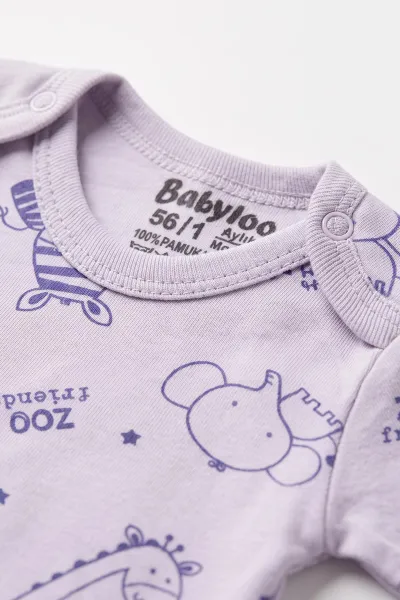 Lila (0-9 Ay) Safari  Desenli Bebek Çıtçıtlı Badi 482301