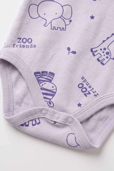 Lila (0-9 Ay) Safari  Desenli Bebek Çıtçıtlı Badi 482301