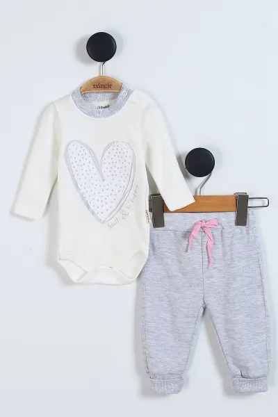 Lila (1-12 Ay) Kalp Baskılı Fırfırlı Hırkalı  Kız Bebek  Takım 340772