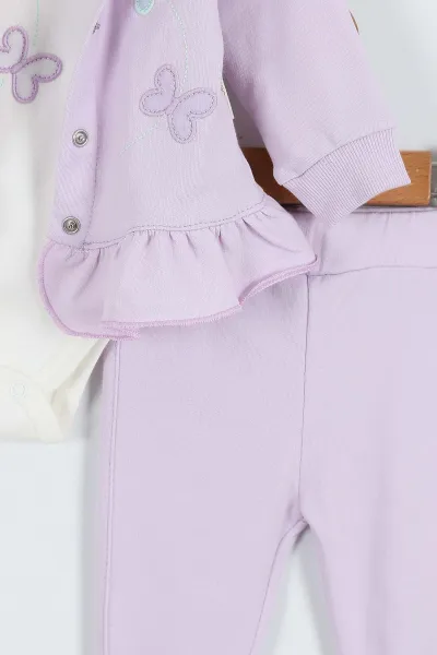 Lila (1-12 Ay) Kelebek Nakışlı Etek Fırfırlı ı Kız Bebek 3'lü Takım 340675